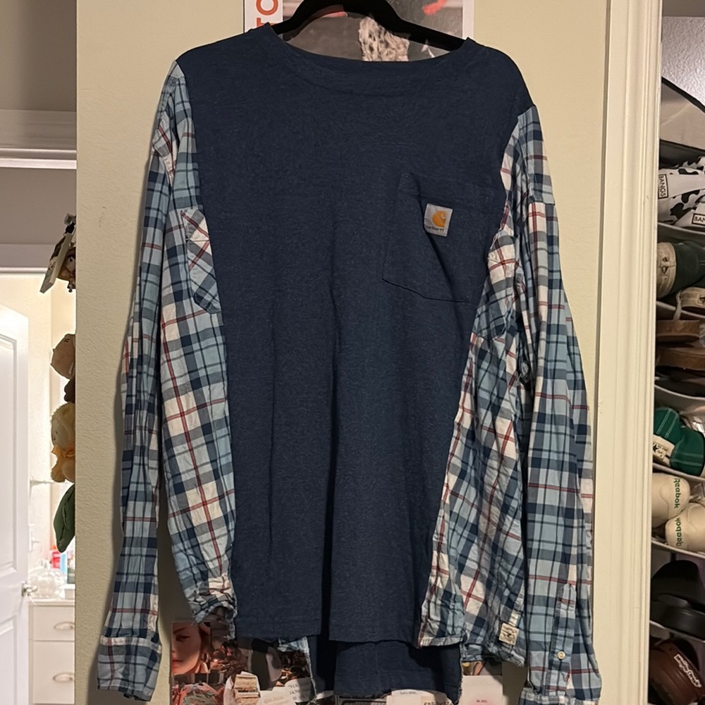 Carhartt Navy Shirt with Plaid Sleeves